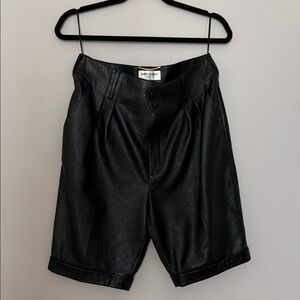 Saint Laurent Black Leather Flat Front Shorts